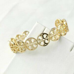 $128 Tory Burch Double T-logos Gold Cuff Bracelet Authentic